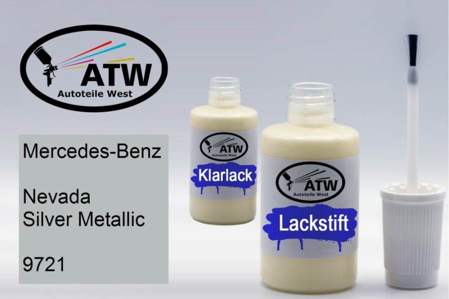 Mercedes-Benz, Nevada Silver Metallic, 9721: 20ml Lackstift + 20ml Klarlack - Set, von ATW Autoteile West.